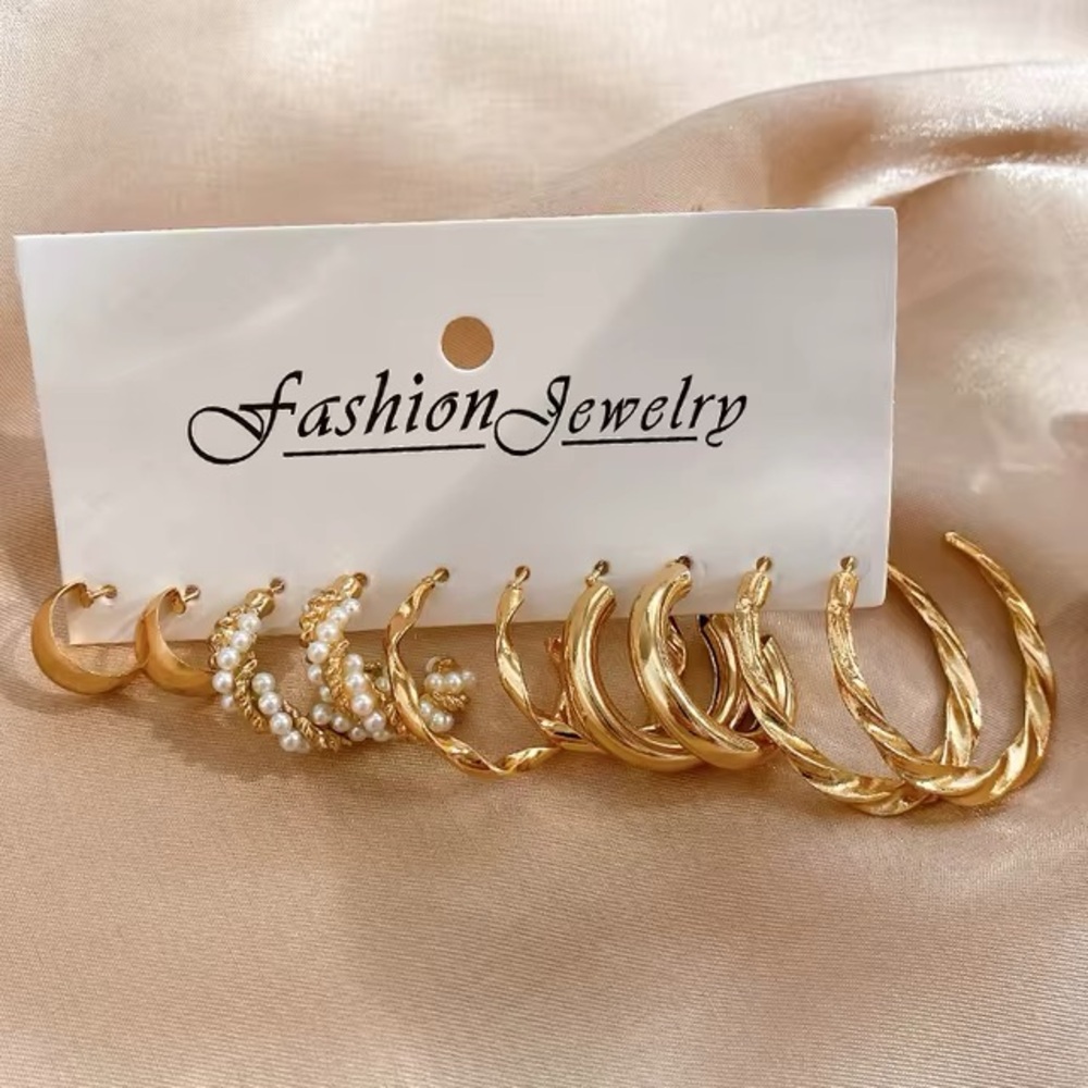 Women's Chunky Golden Pearl Hoop Earring Bundle